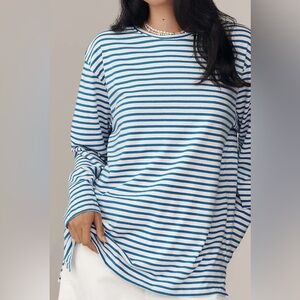 Daily Practice Anthropologie Blue and White Striped Cotton Top Nautical Sz Large